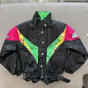 Vintage Samara Colorful Black‎ Ski snowboard snow Jacket Pink and Green Accents